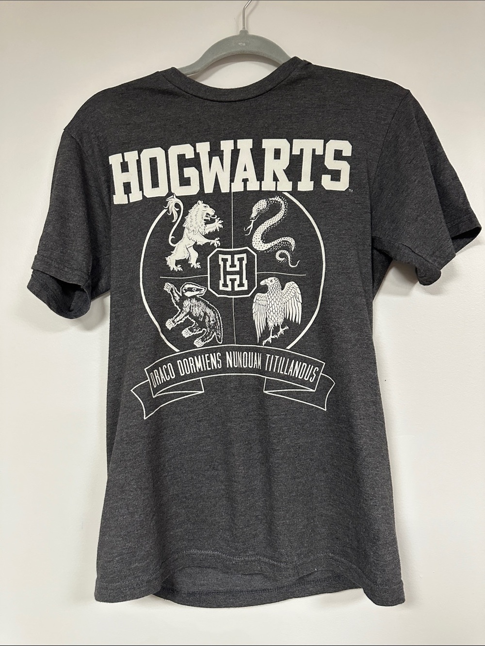 Harry Potter Hogwarts Womens Gray on Gray Cotton Blend Graphic Tee, S